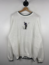 Vintage Fairway Sport Golf Player Embroidered White Knit Sweater