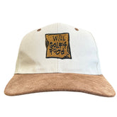 Vintage 90s Will Golf For Food Beige & Brown Leather Strapback Hat