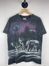 Vintage 90s South Dakota Wolf Nature All Over Print Black Tee