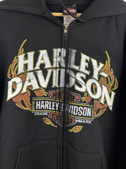 Vintage Harley Davidson Flames Black Zip Up Hoodie