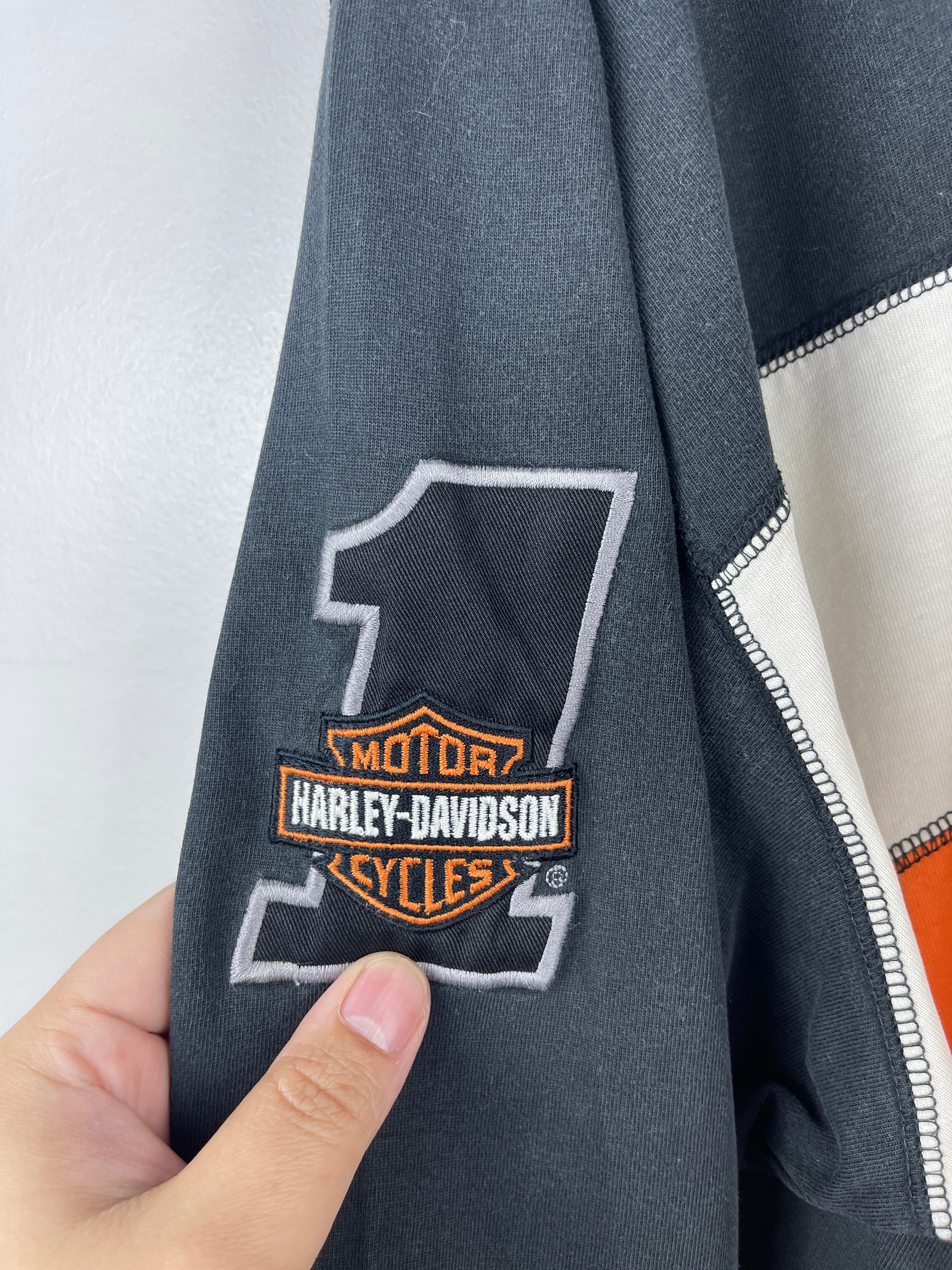 Vintage Harley Davidson Wisconsin Embroidered Black & Orange Long Sleeve