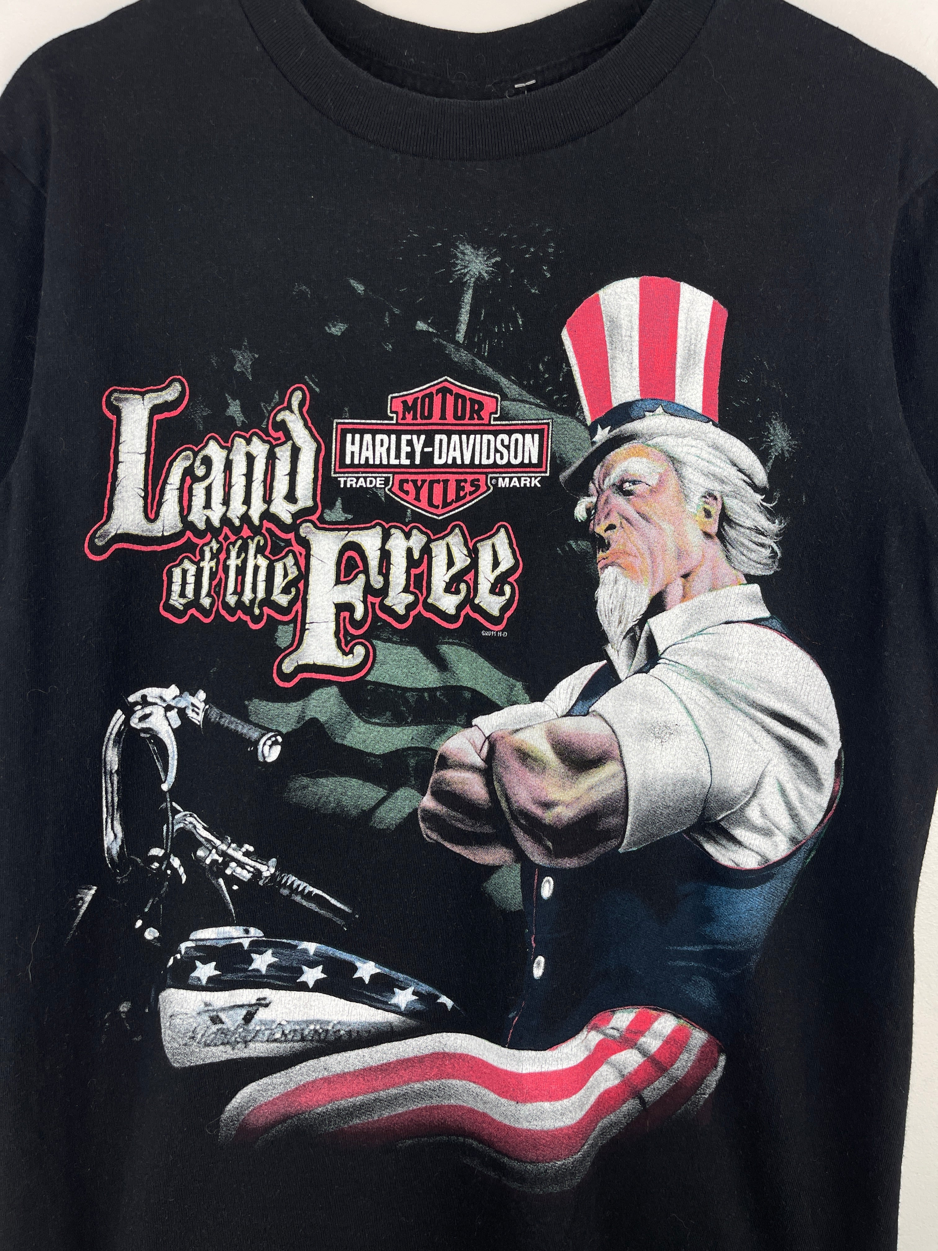 Vintage Harley Davidson Uncle Sam Land Of The Free Pennsylvania Black Tee
