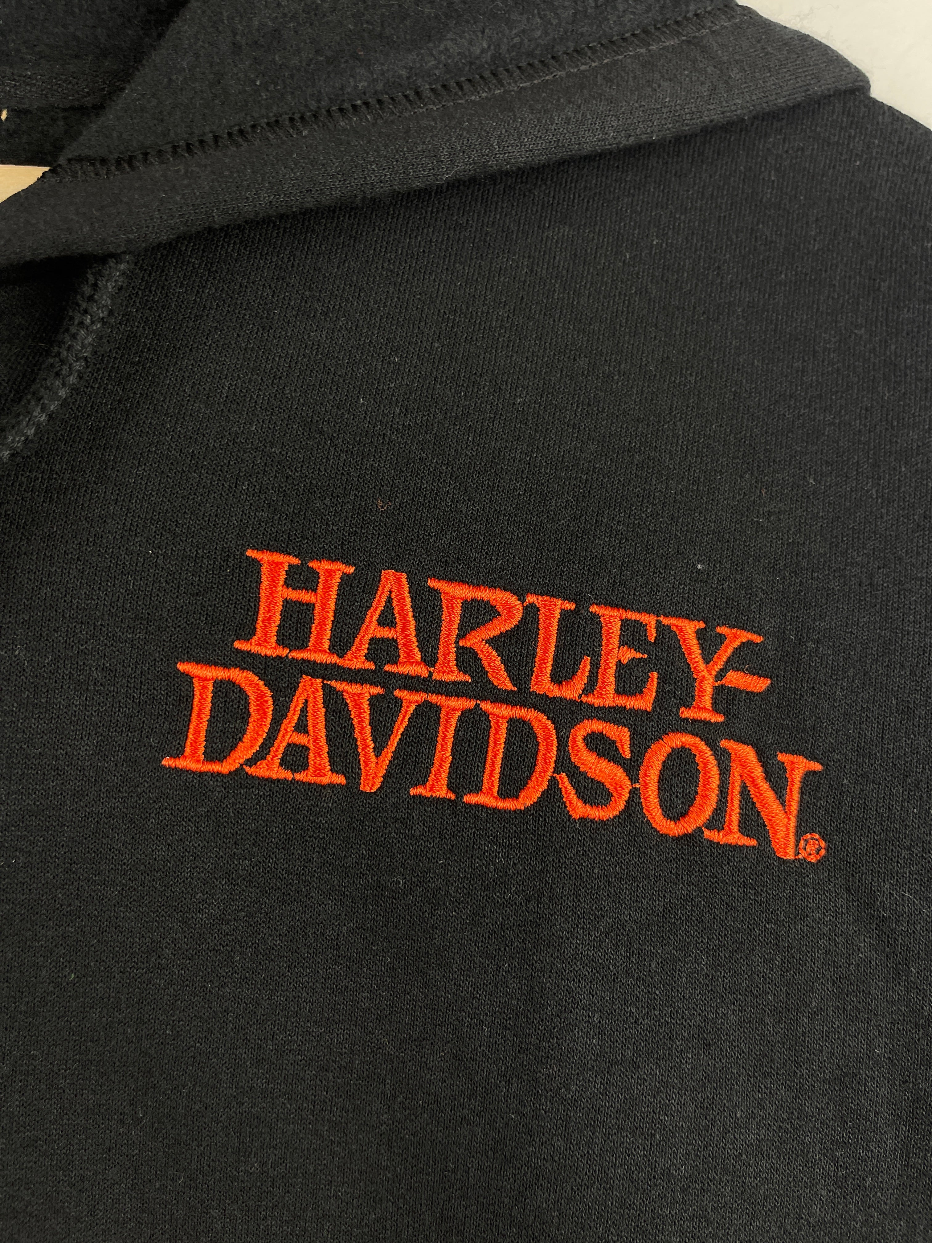 Vintage Harley Davidson Skull Embroidered Black Zip Up Hoodie