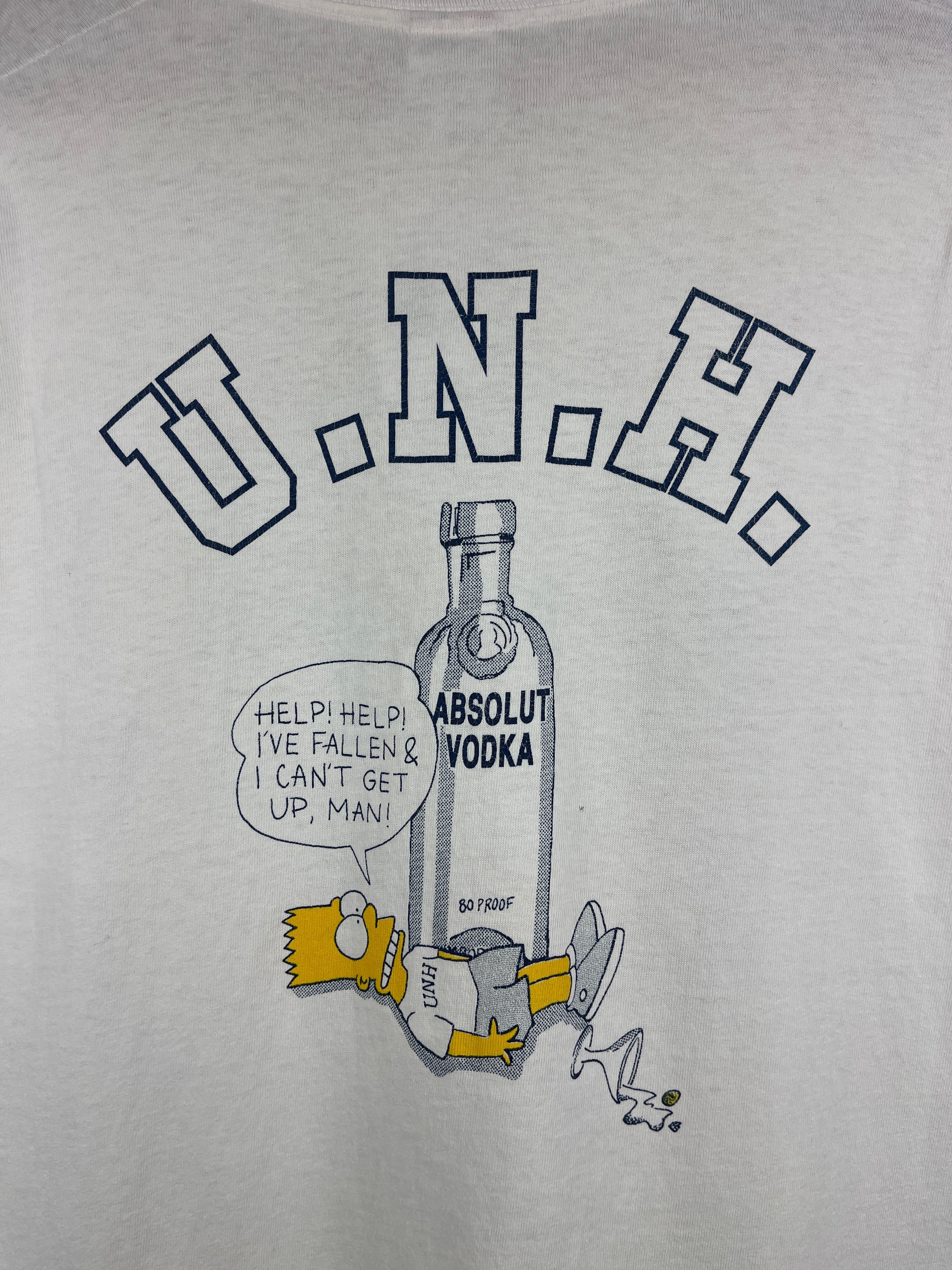 Vintage 90s The Simpsons Bart Absolut Vodka University Of New Hampshire White Tee