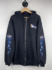 Vintage Harley Davidson Blue Flames Eagle Black Zip Up Hoodie