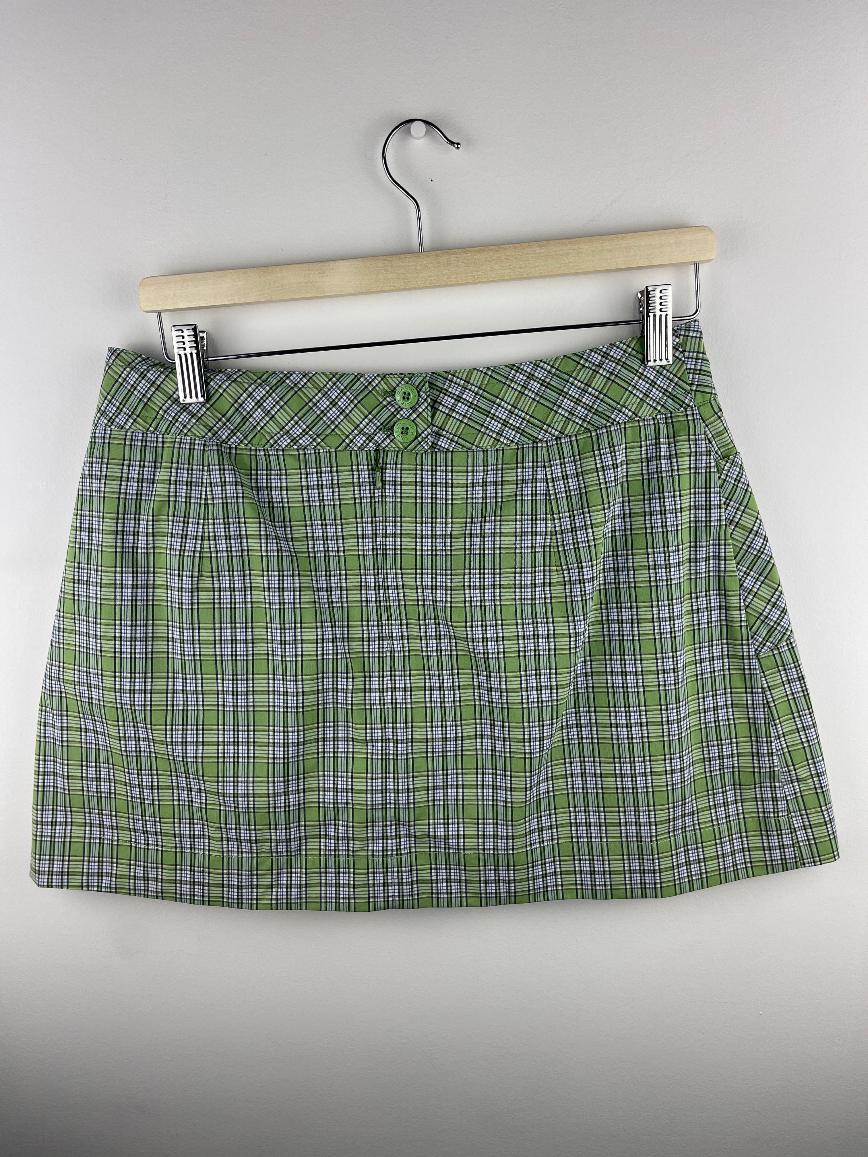 Vintage Lole Green & White Plaid Pleated Women's Mini Skort