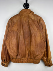 Vintage 90s Wilson Adventure Guide Brown Leather Bomber Jacket