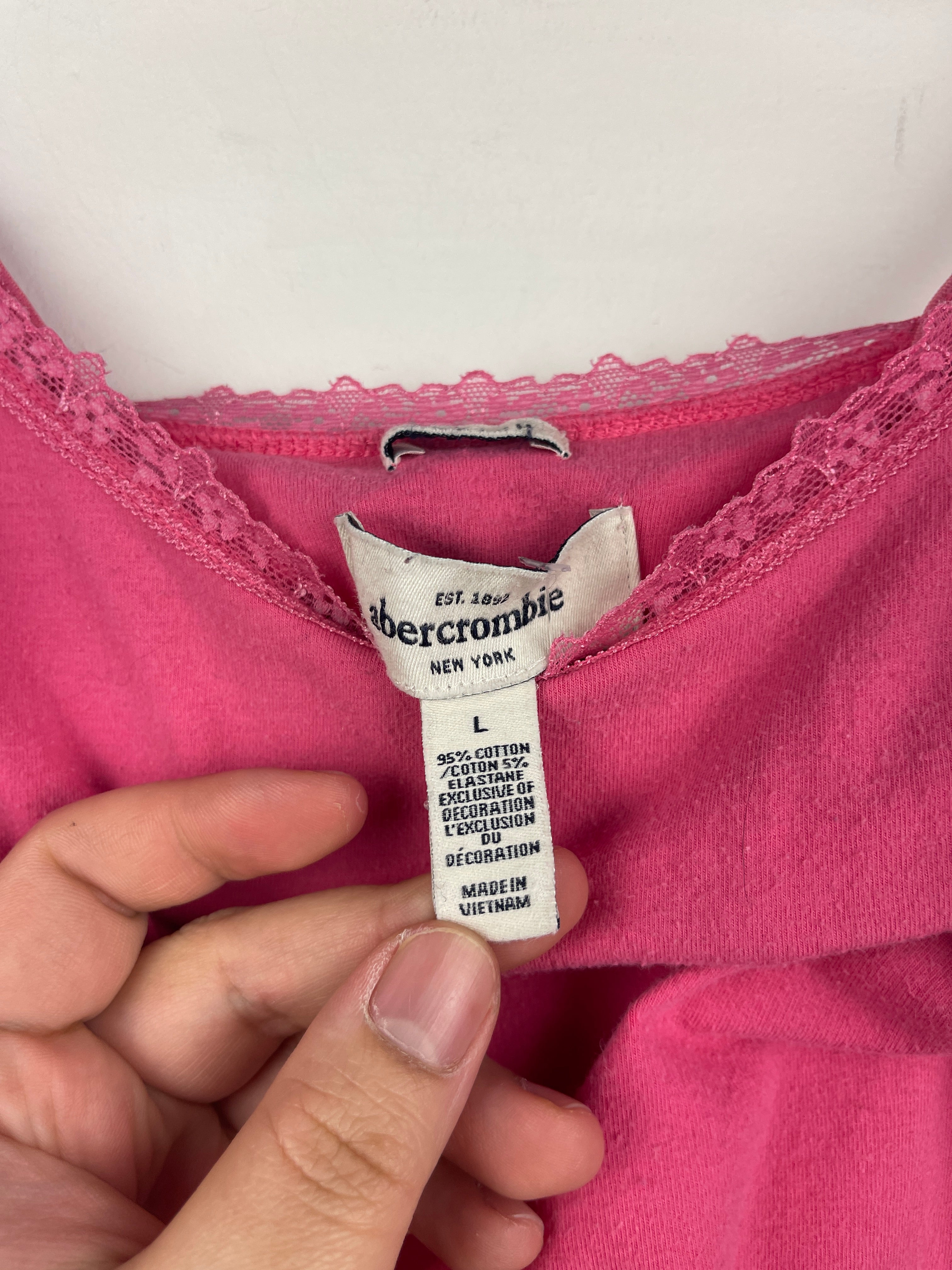 Vintage Abercrombie Women's Pink Lace Trim Bella Swan Babydoll Cami Camisole Tank Top