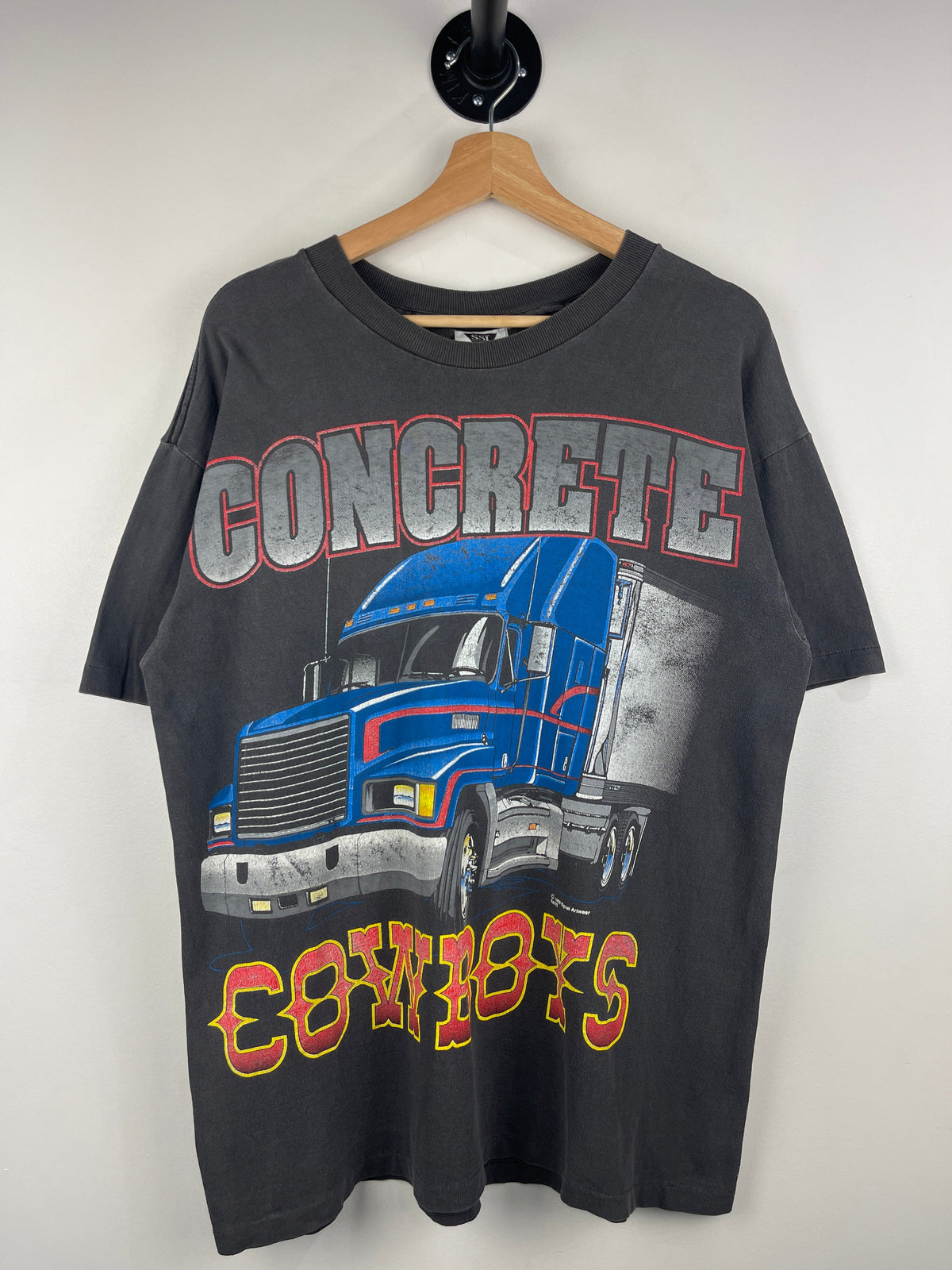Vintage 90s Truckers Only Concrete Cowboys Trucking Faded Black Tee