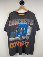 Vintage 90s Truckers Only Concrete Cowboys Trucking Faded Black Tee
