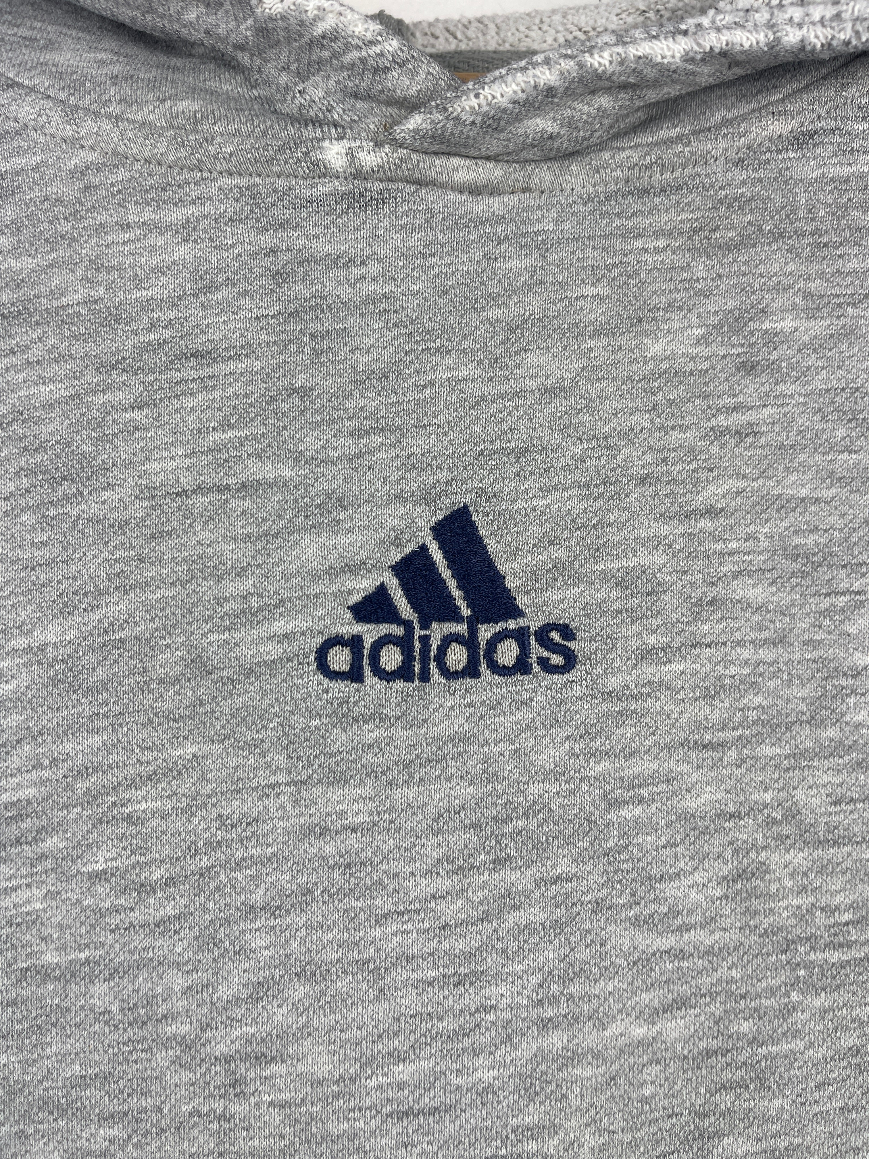 Vintage Adidas 3 Stripe Thrashed Grey Hoodie