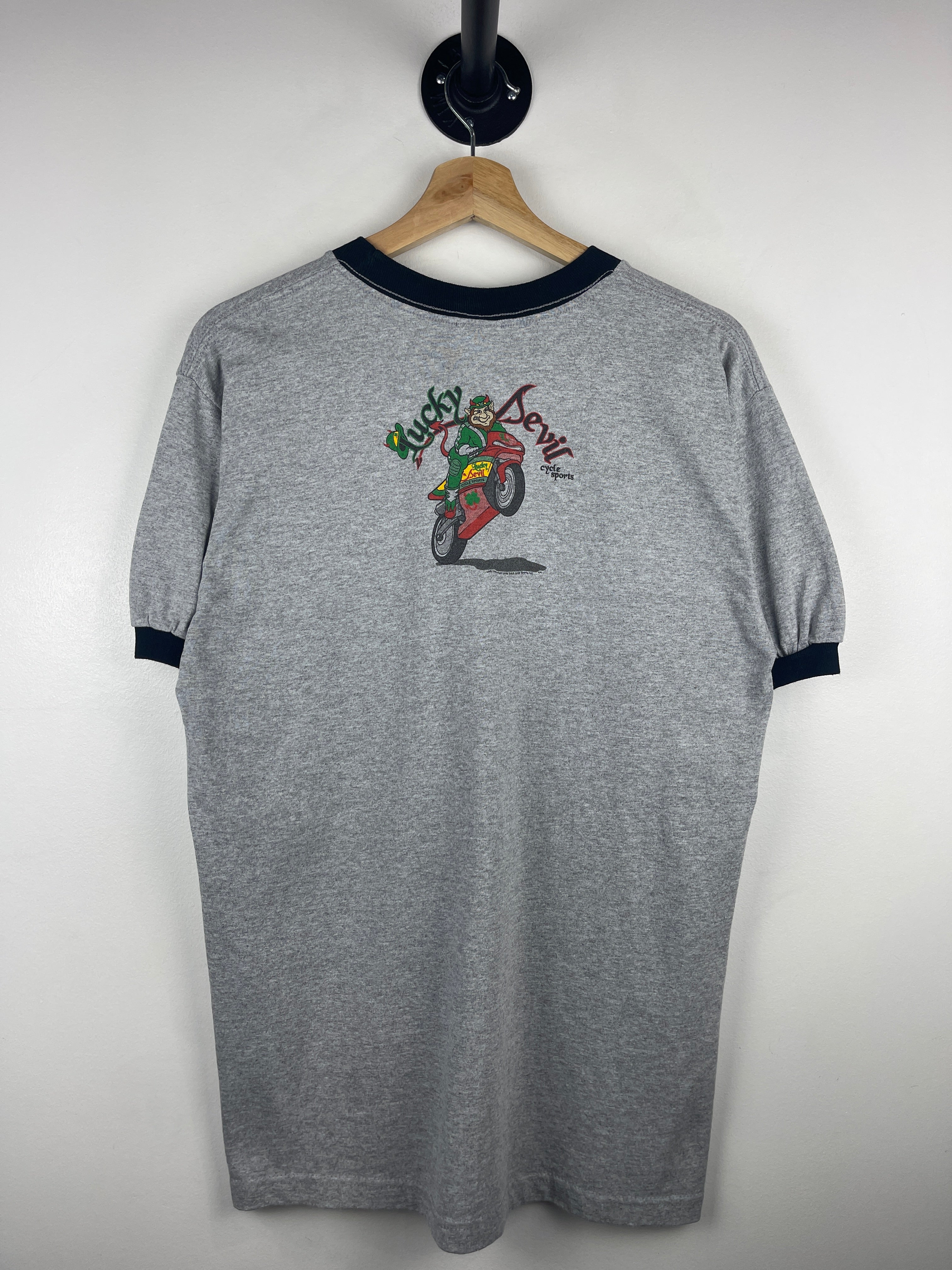 Vintage Get Lucky Cycle Sports Grey Ringer Tee