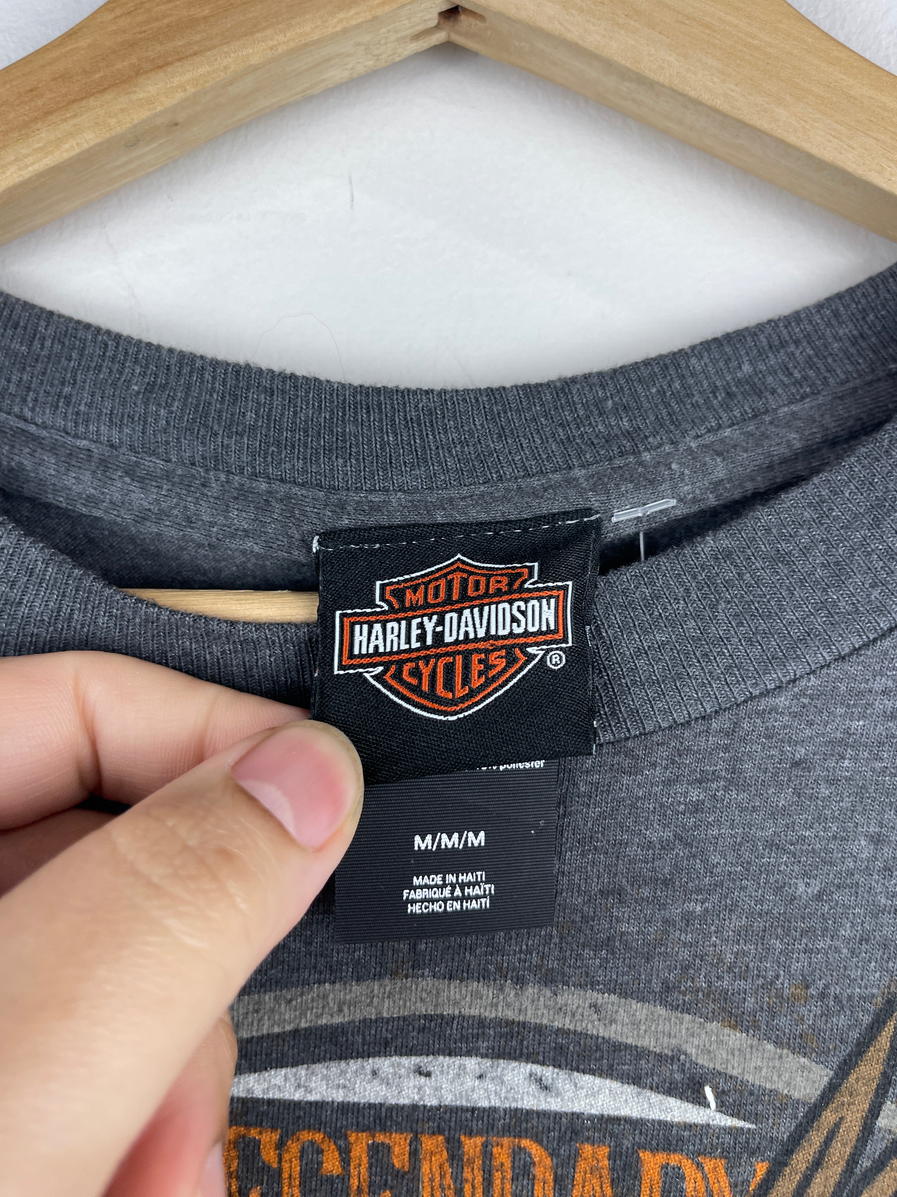 Vintage Harley Davidson Eagle Peoria Illinois Grey Long Sleeve