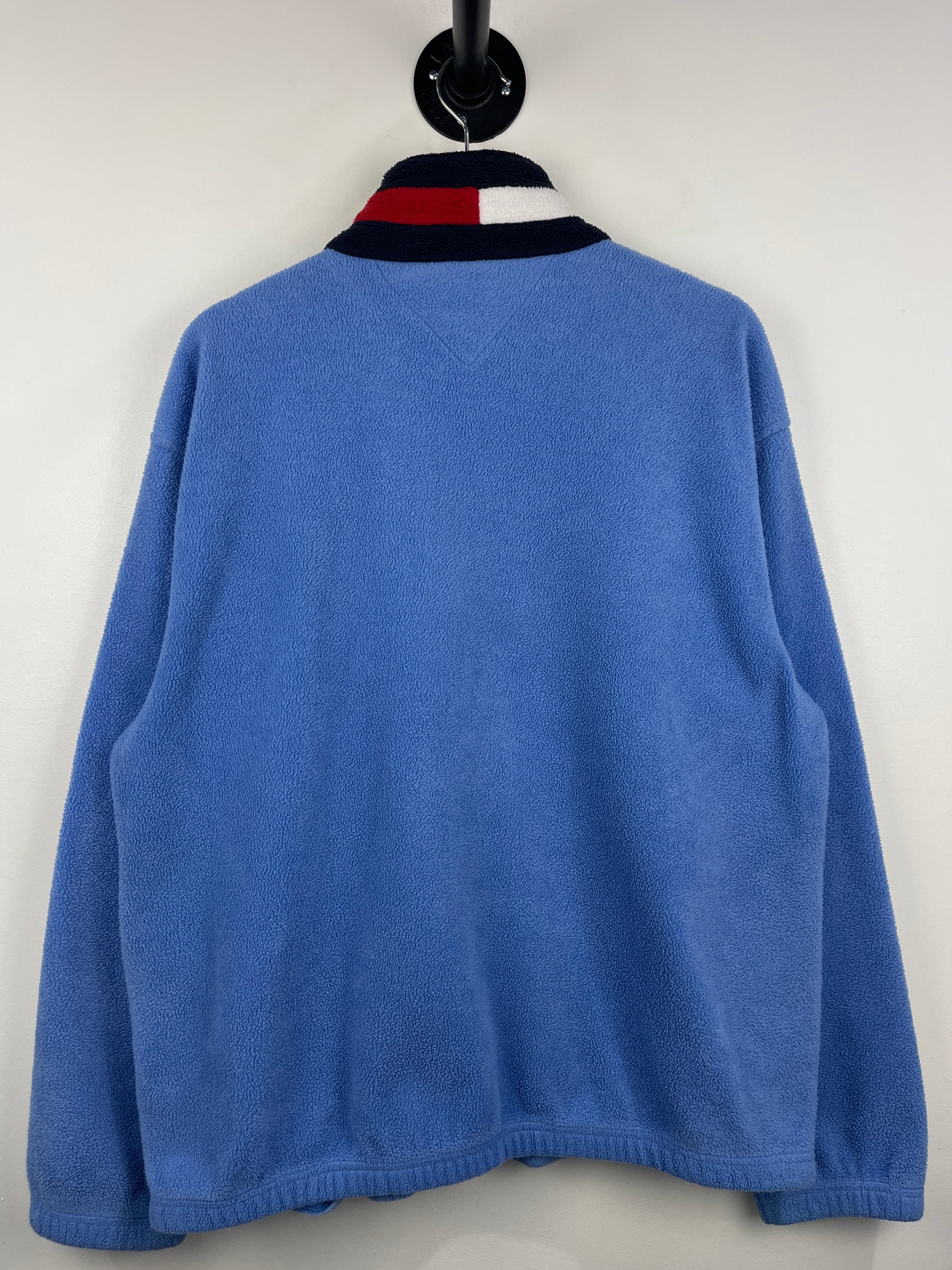Vintage 90s Tommy Hilfiger Spellout Blue Quarter Zip Fleece Sweater