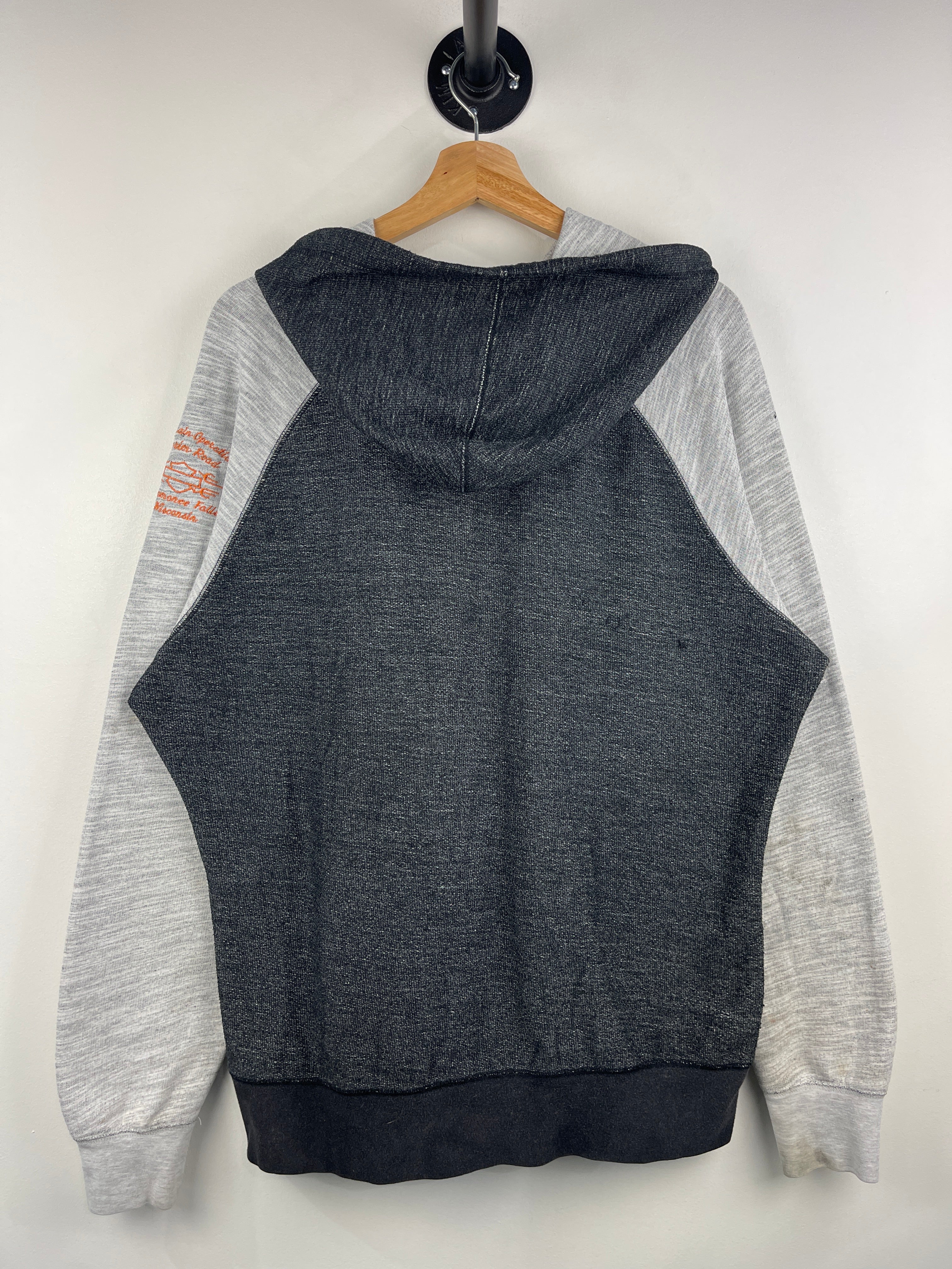 Vintage Harley Davidson Wisconsin Embroidered Grey & Black Zip Up Hoodie