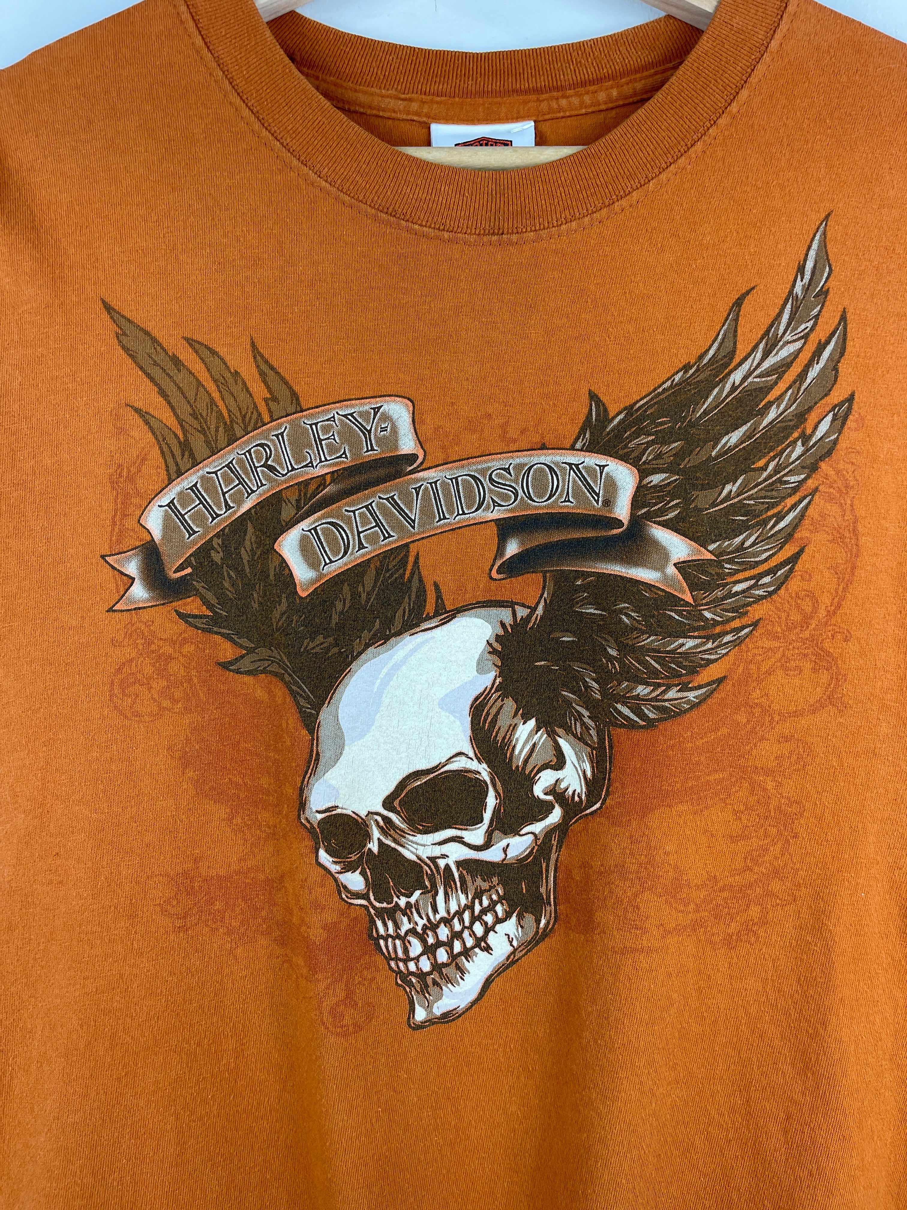 Vintage Harley Davidson Skull Flames Michigan Orange Tee