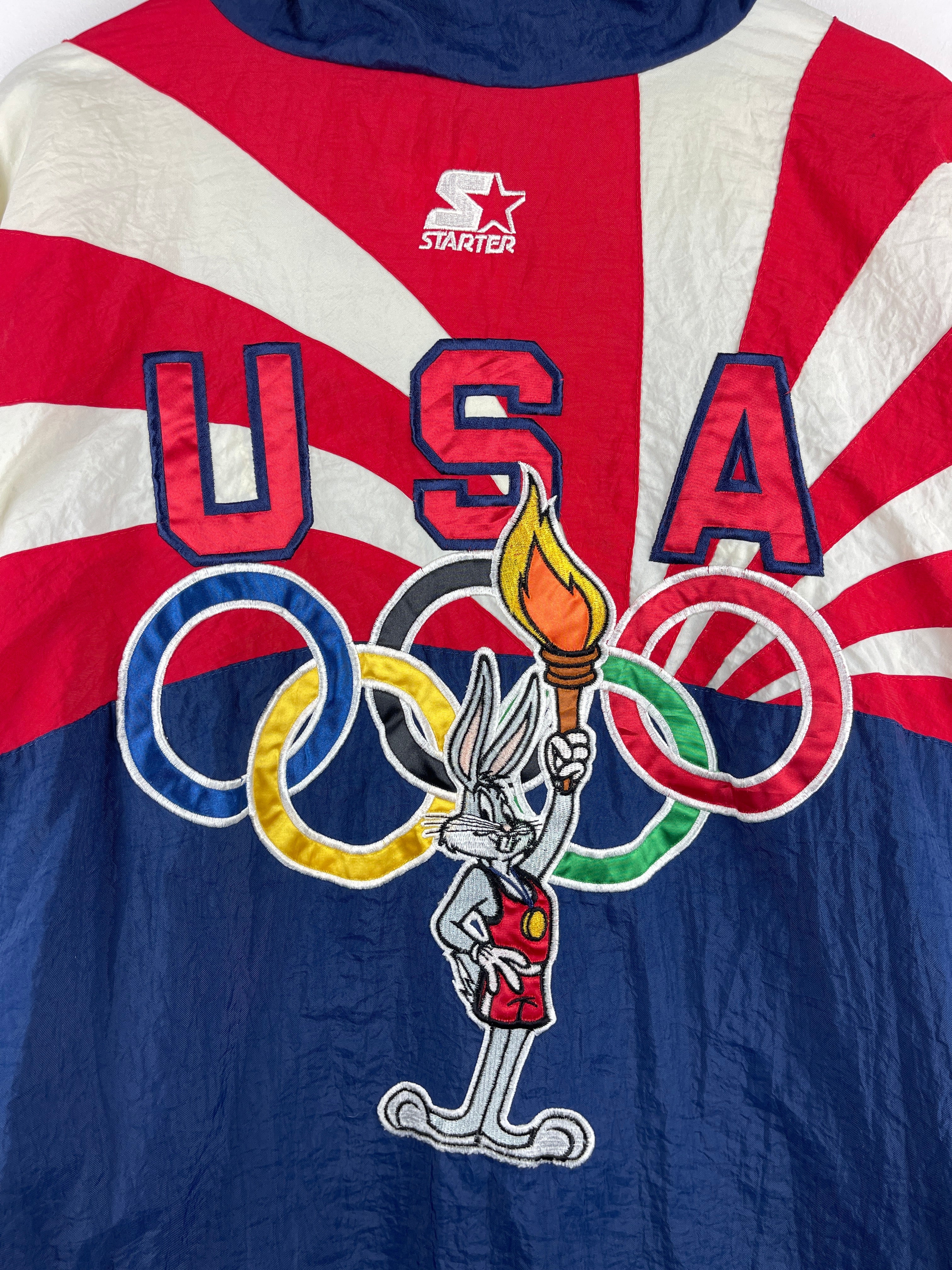 Vintage 90s Starter Looney Tunes Atlanta Olympics USA Navy & Red Windbreaker