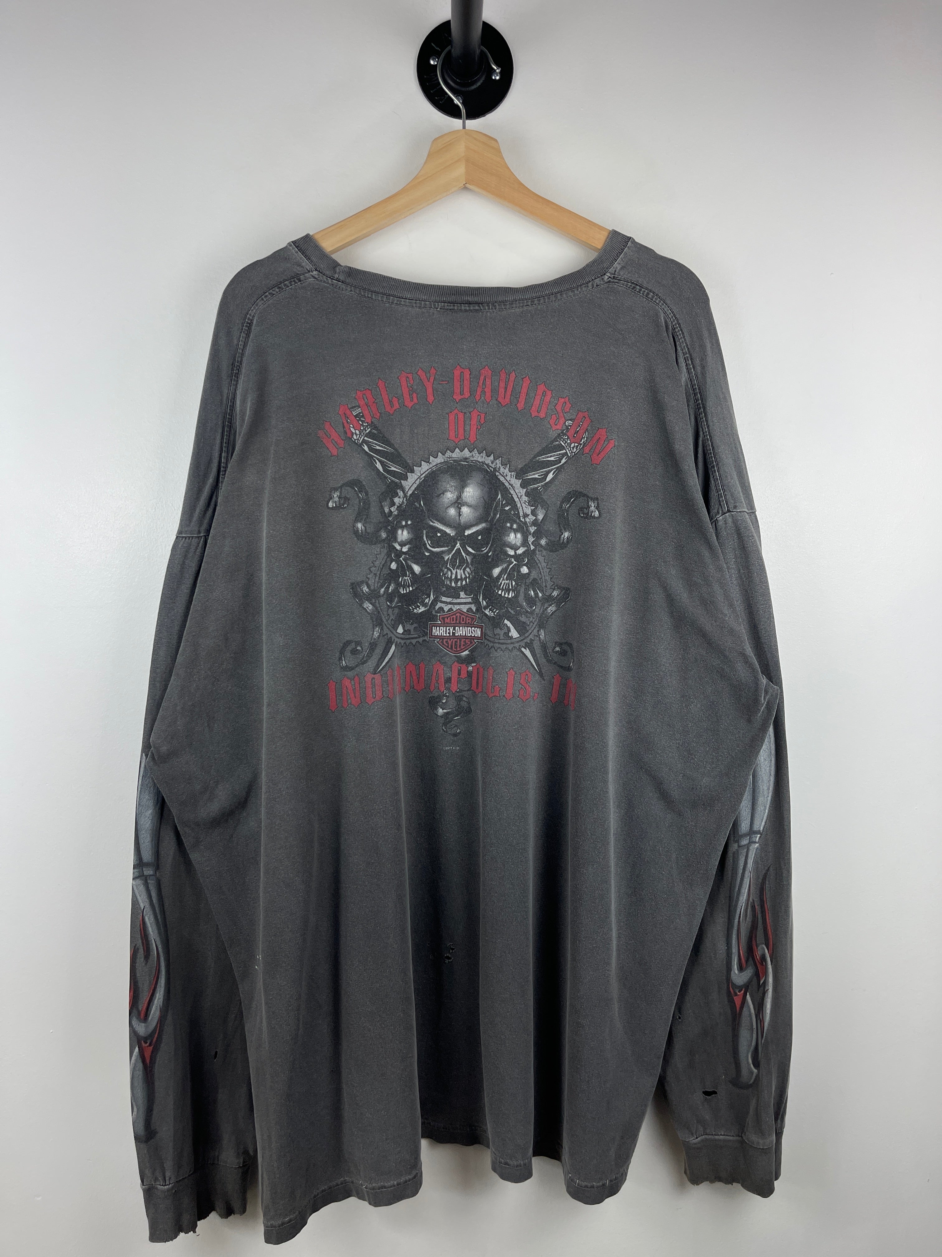 Vintage Harley Davidson Flames Tribal Indianapolis Indiana Dark Grey Long Sleeve