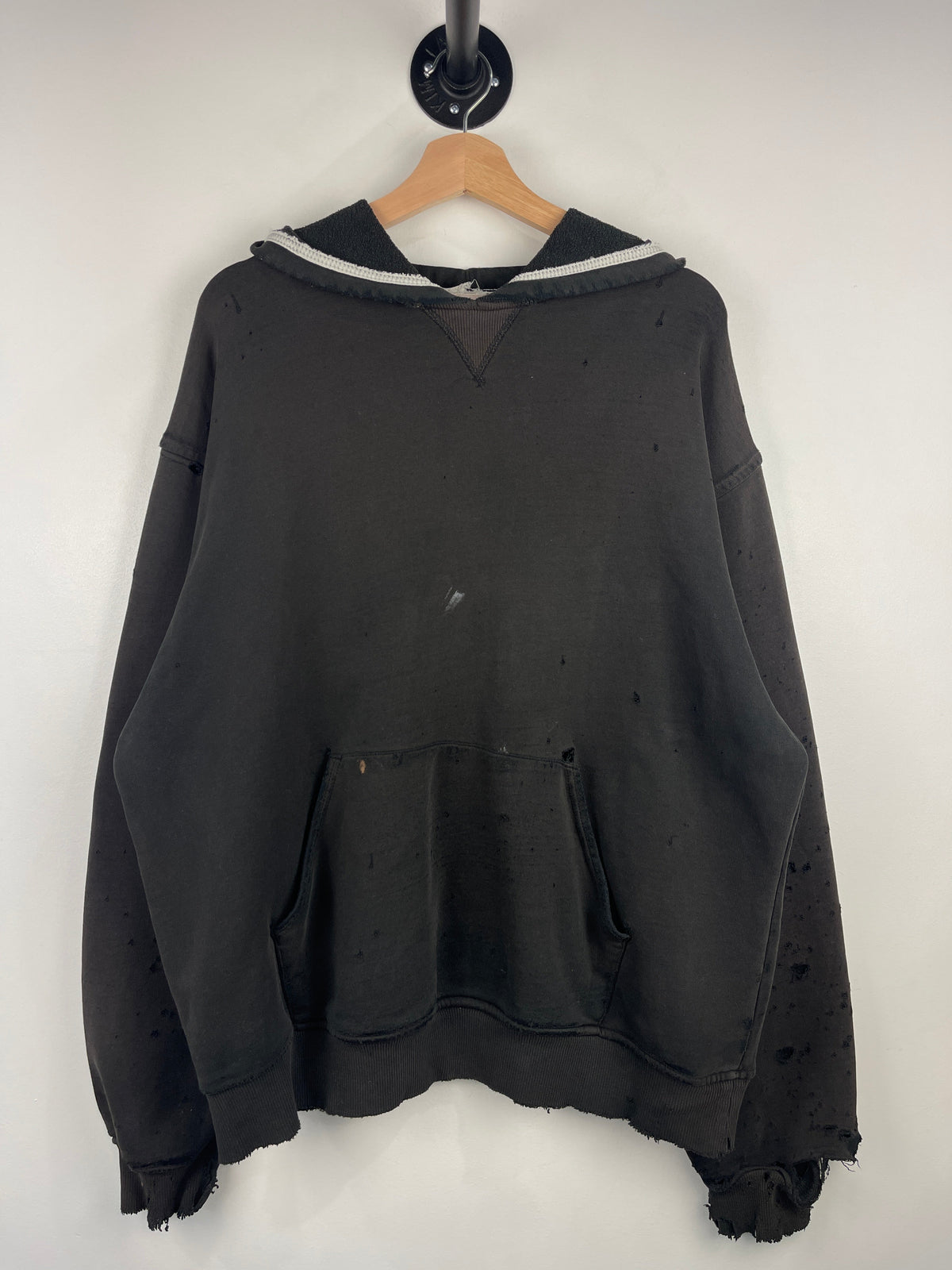 Vintage Champion Thrashed Faded Blank Black Hoodie