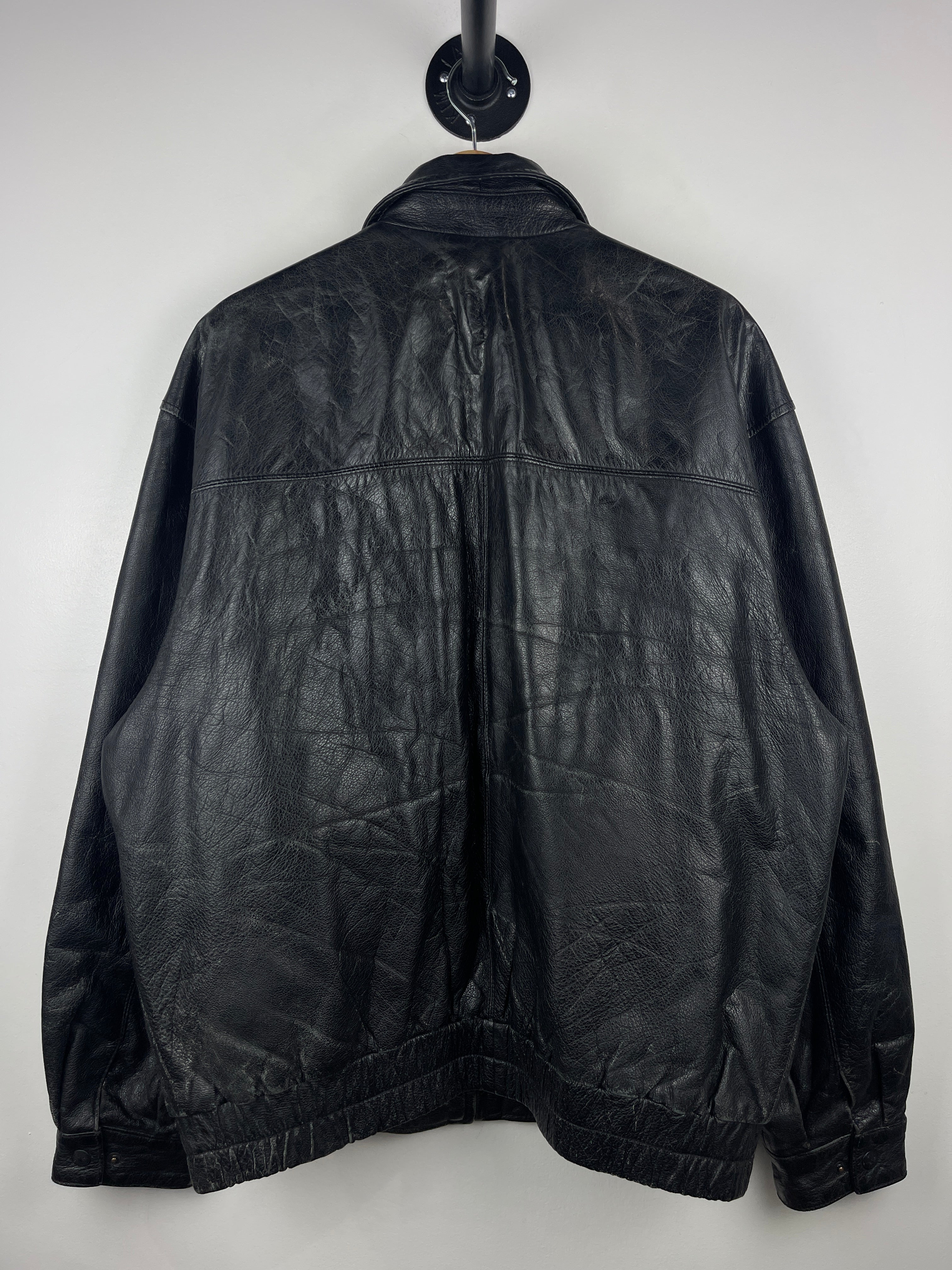 Vintage 90s St Johns Bay Faded Black Leather Bomber Jacket