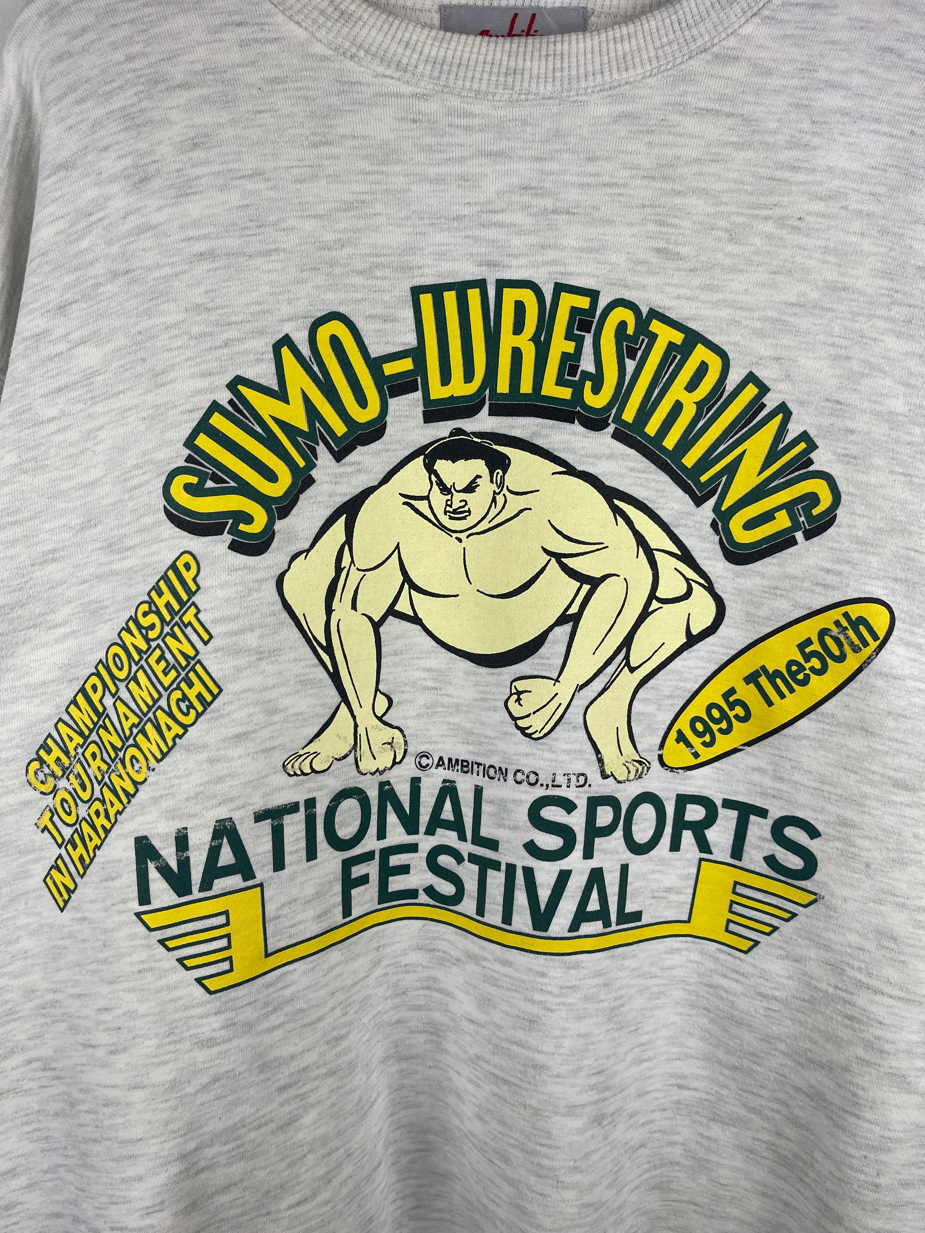 Vintage 90s Sumo Wrestling National Sport Festival Grey Crewneck
