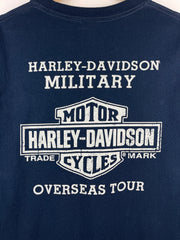 Vintage Harley Davidson Skull Military Overseas Tour Navy Tee
