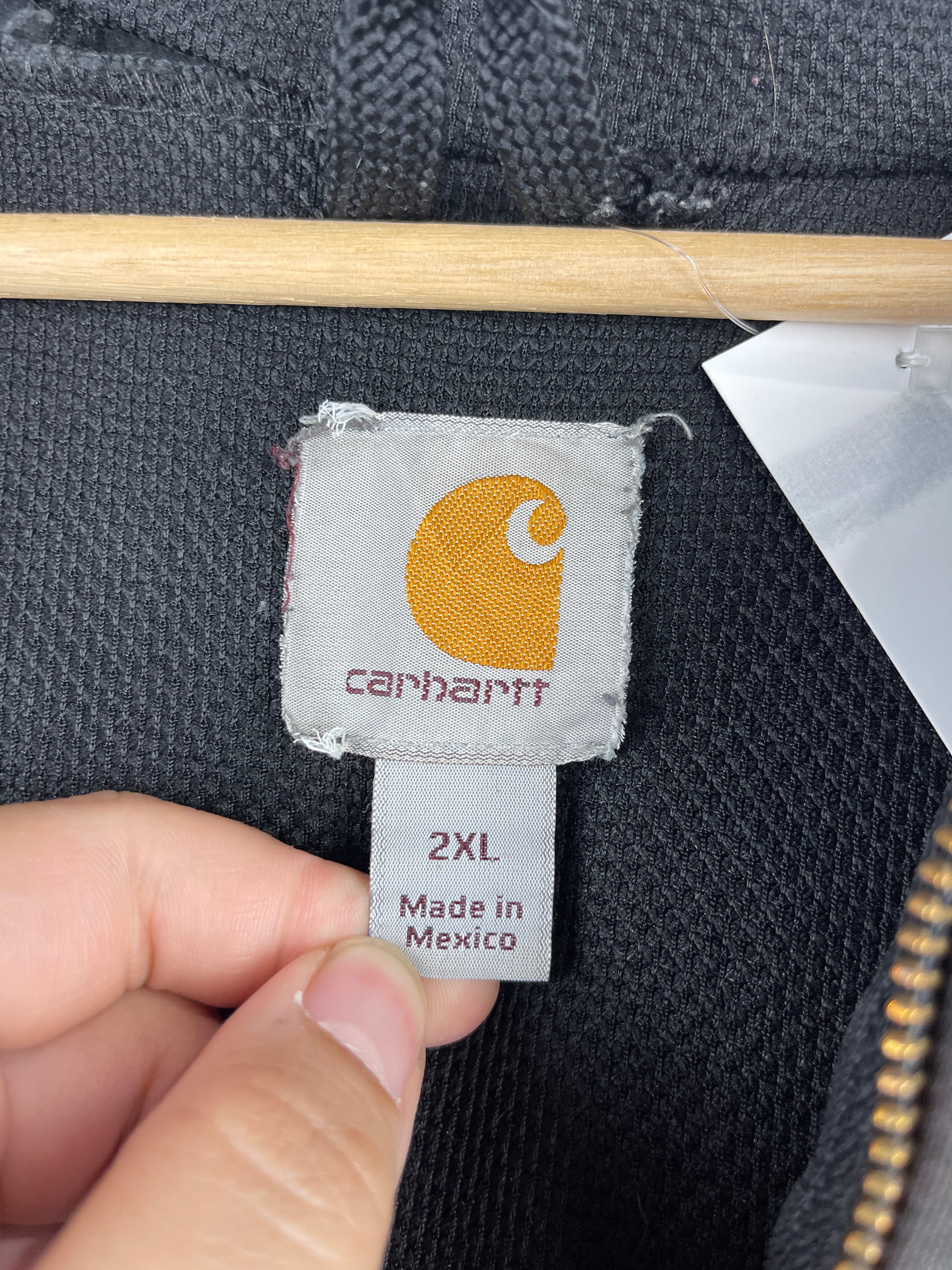 Vintage Carhartt Patch Thermal Lined Faded Thrashed Dark Grey Hoodie