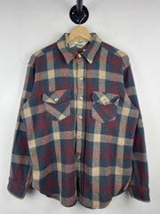 Vintage 90s Woolrich Plaid Navy & Red Wool Button Up Flannel Long Sleeve Shirt