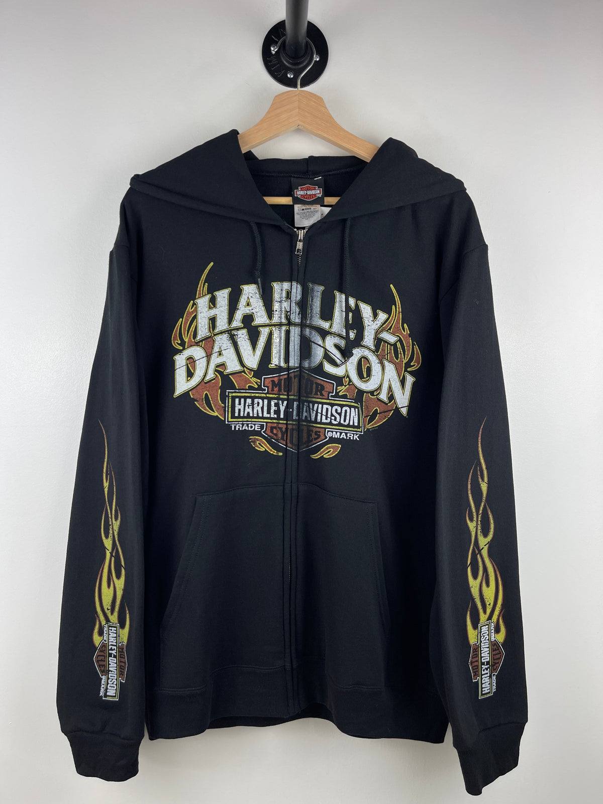 Vintage Harley Davidson Flames Black Zip Up Hoodie