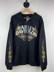 Vintage Harley Davidson Flames Black Zip Up Hoodie