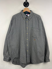 Vintage 90s Tommy Hilfiger Crest Plaid Black & White Flannel Long Sleeve Shirt
