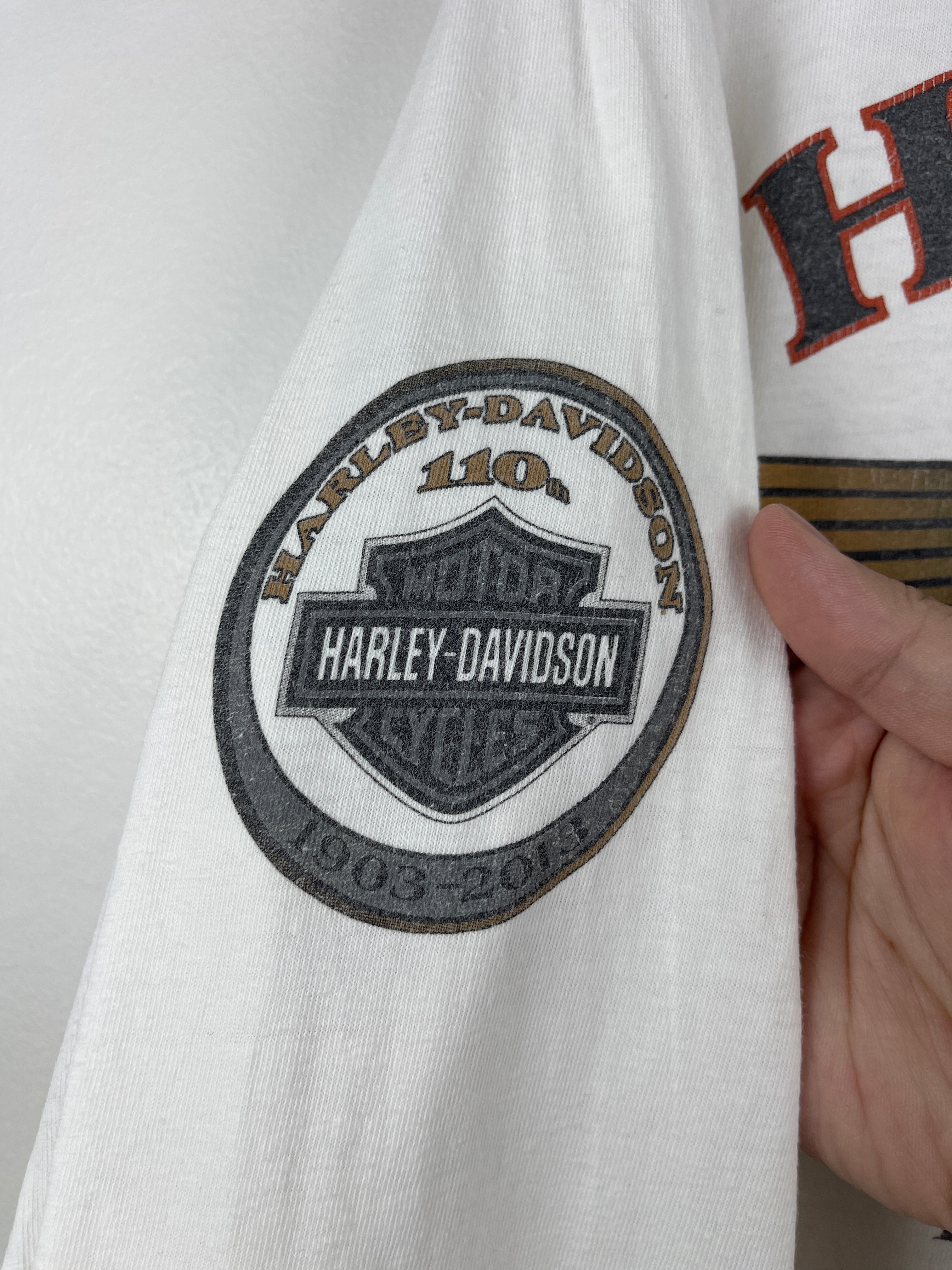 Vintage Harley Davidson Green Bay Wisconsin Thrashed White Long Sleeve