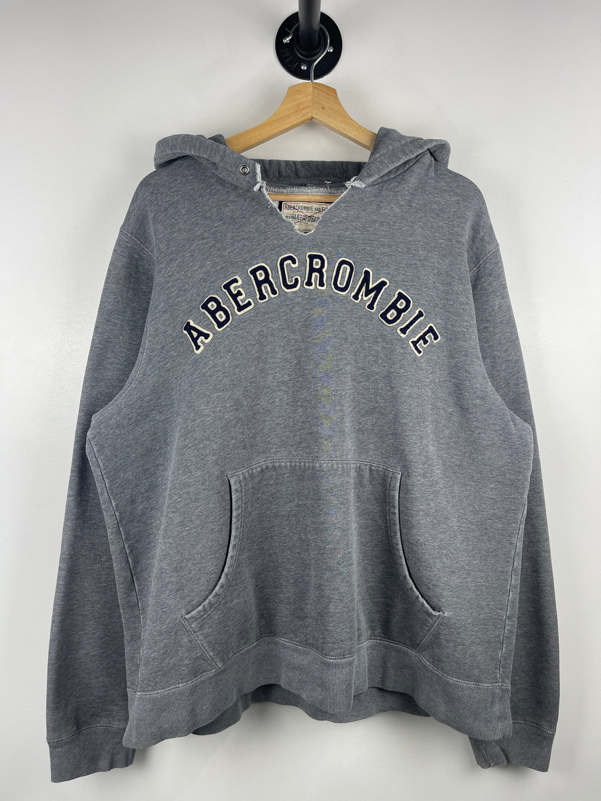 Vintage Abercrombie And Fitch Spellout Embroidered Grey Hoodie