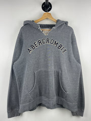 Vintage Abercrombie And Fitch Spellout Embroidered Grey Hoodie