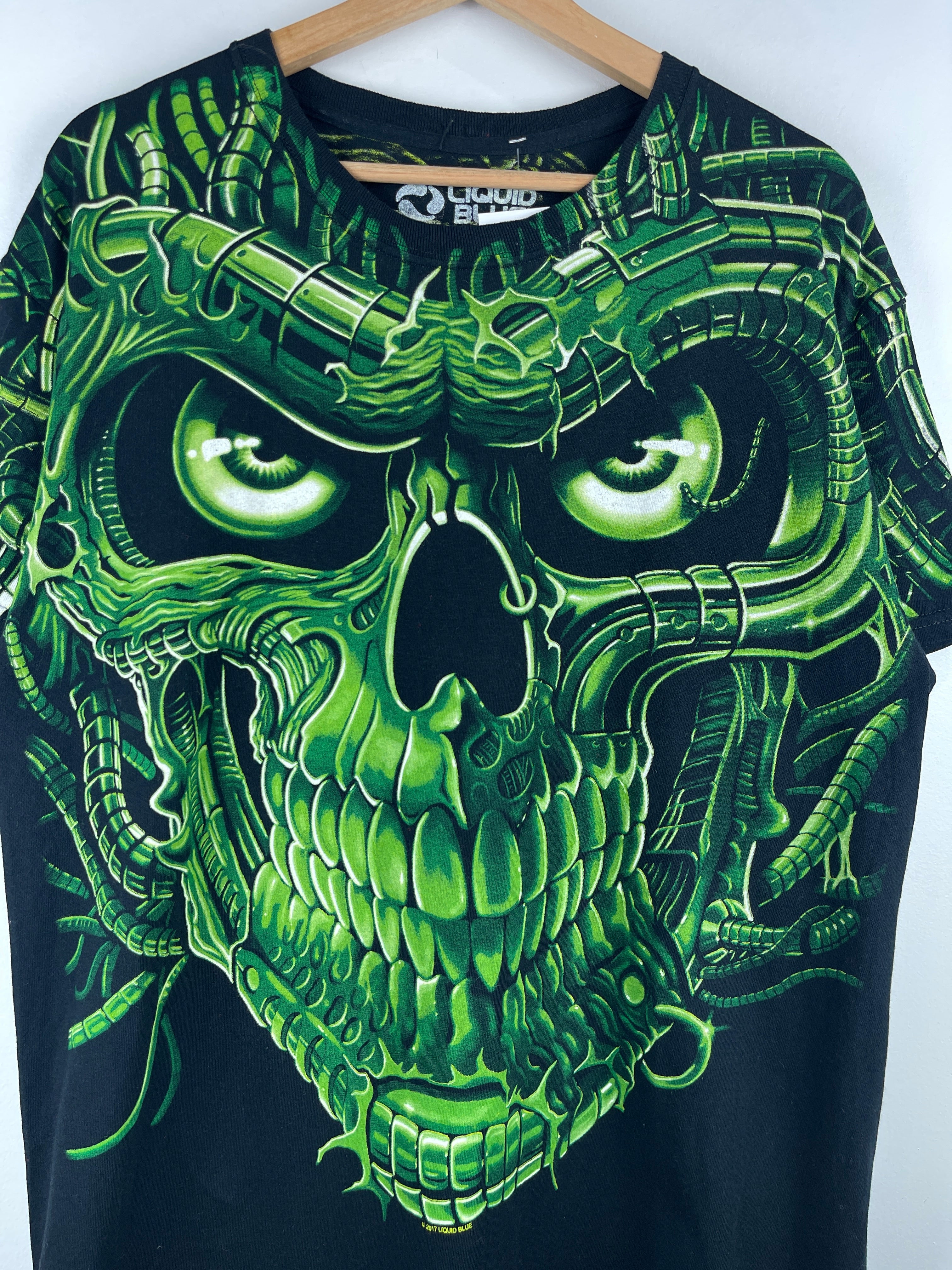 Vintage Liquid Blue Skull Black Tee