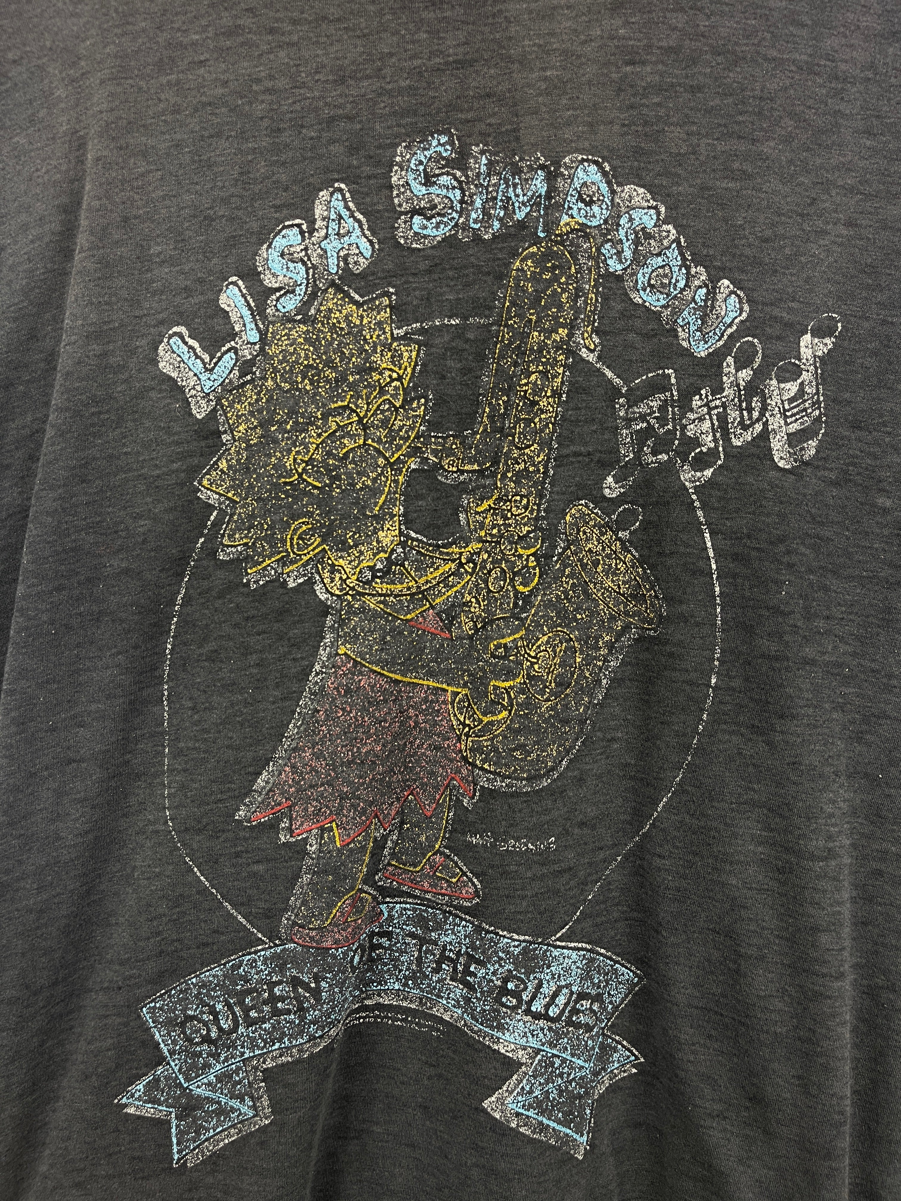 Vintage 90s The Simpsons Lisa Simpson Queen Of The Blues Faded Black Tee