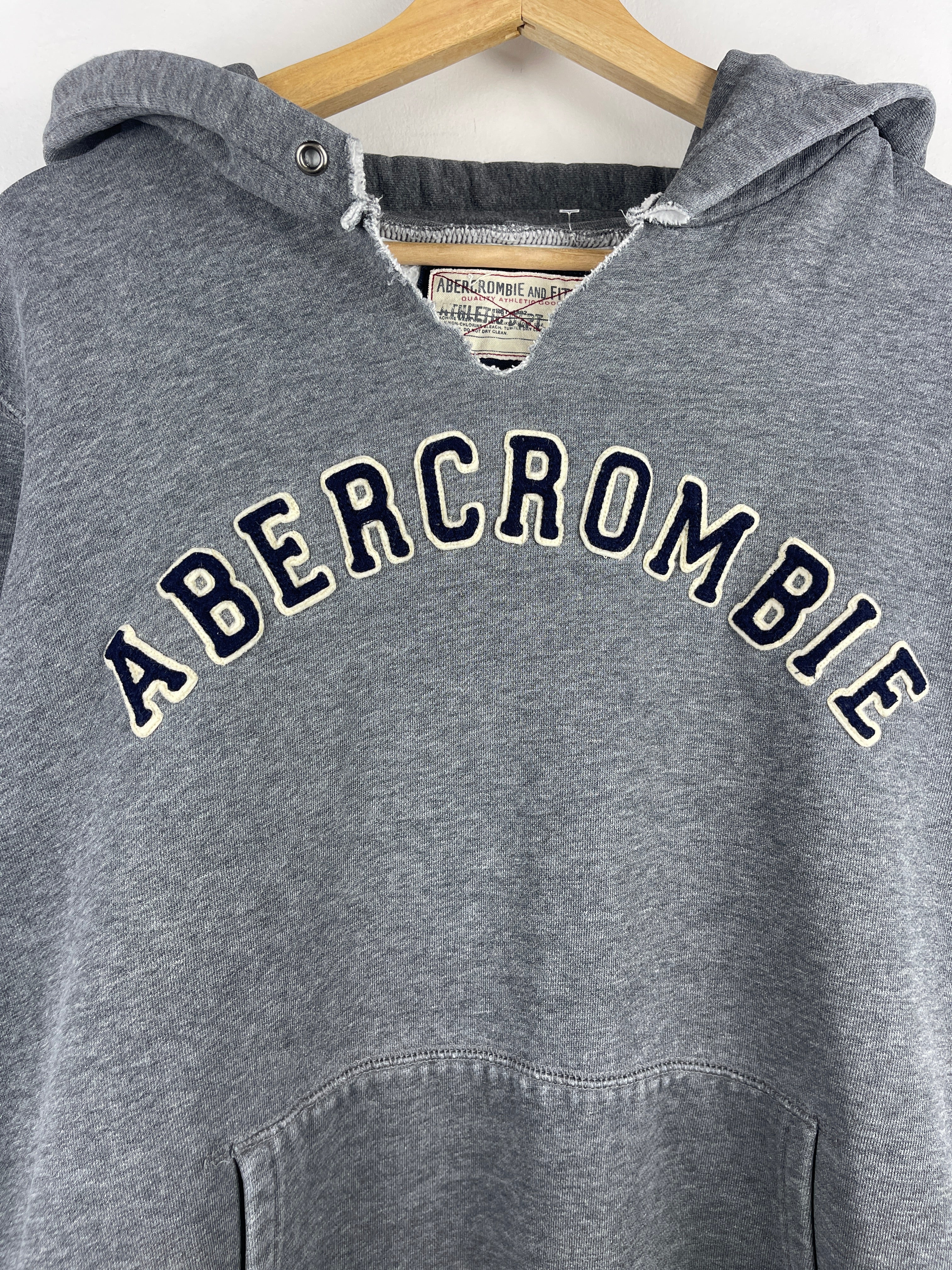 Vintage Abercrombie And Fitch Spellout Embroidered Grey Hoodie