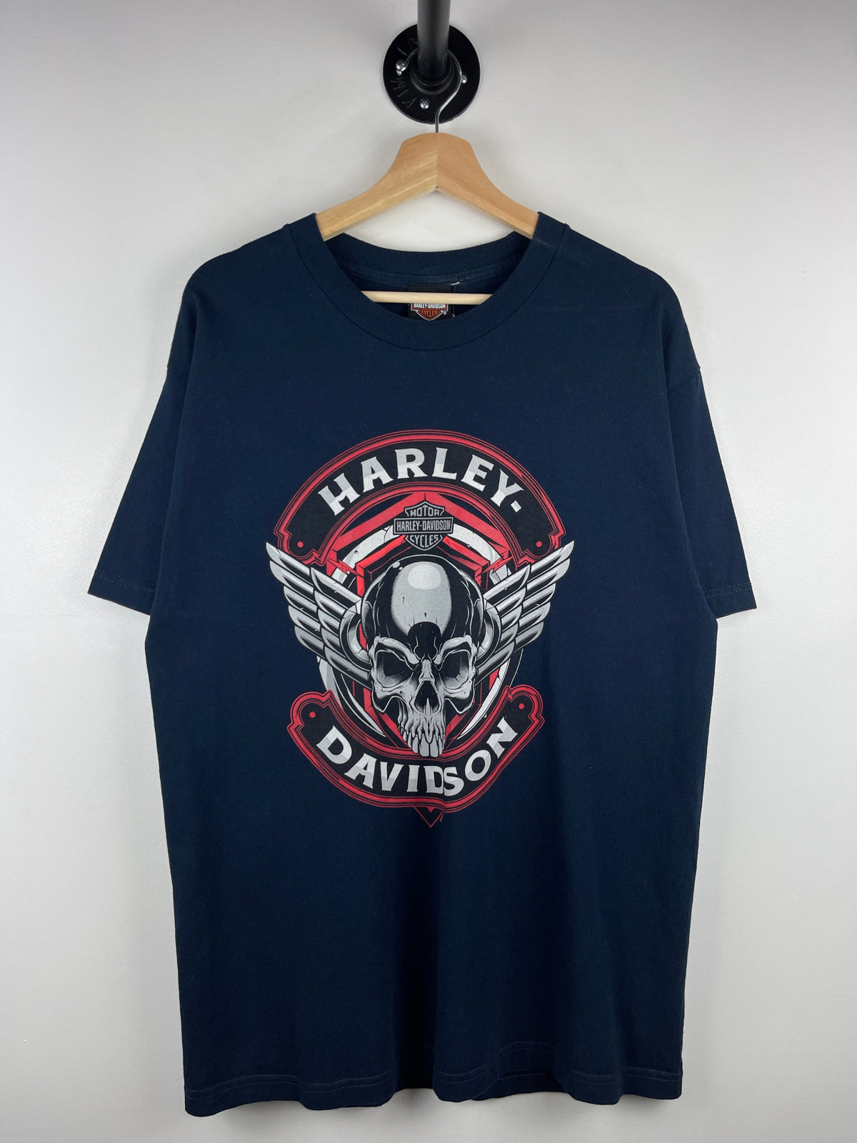 Vintage Harley Davidson Skull Military Overseas Tour Navy Tee