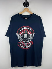 Vintage Harley Davidson Skull Military Overseas Tour Navy Tee