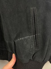 Vintage 90s Timber Trail Black Leather Suede Bomber Jacket
