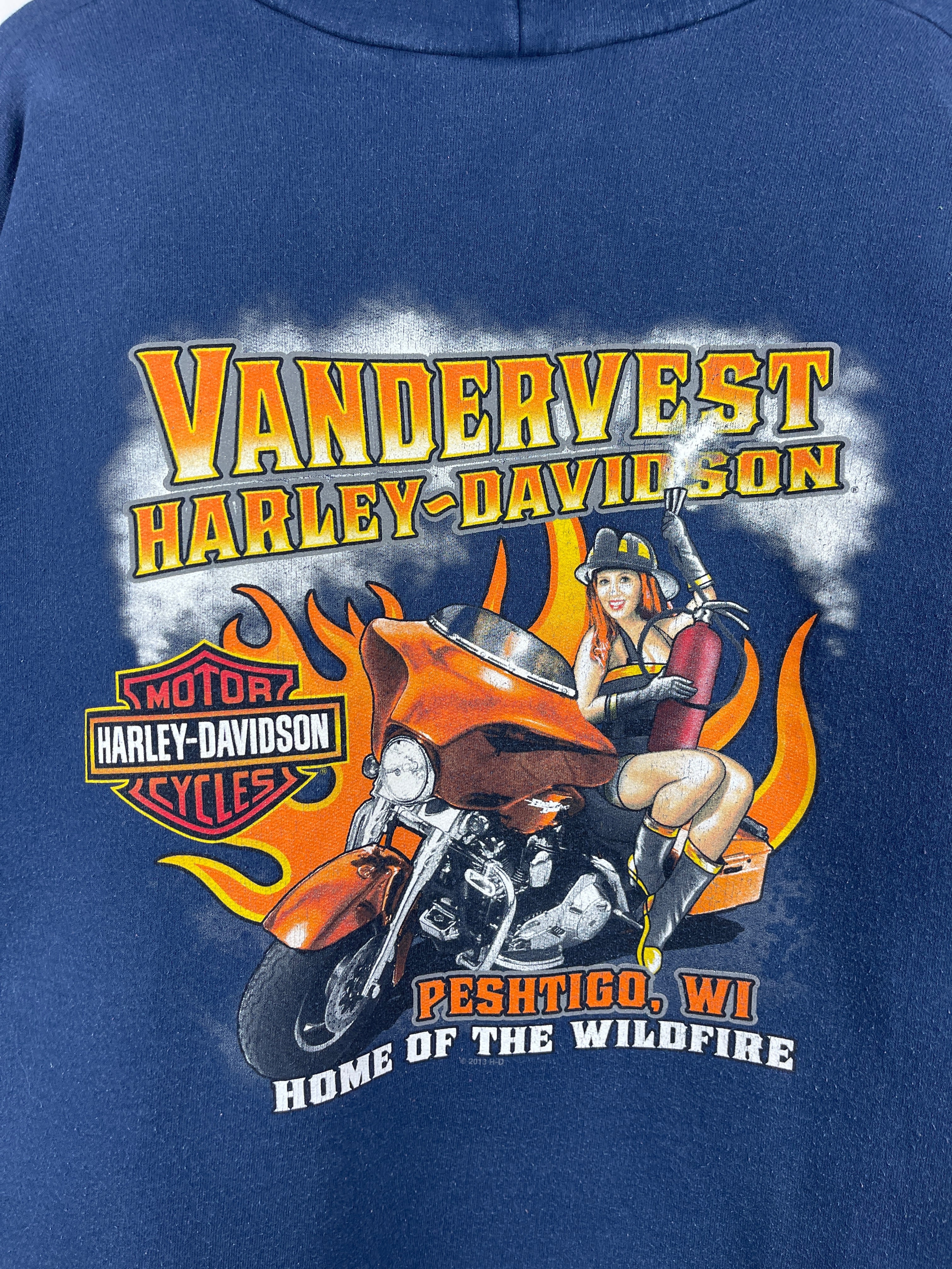 Vintage Harley Davidson Pin Up Girl Wisconsin Navy Hoodie