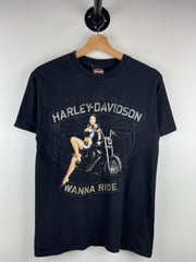 Vintage Harley Davidson Pin Up Girl Wyoming Black Tee