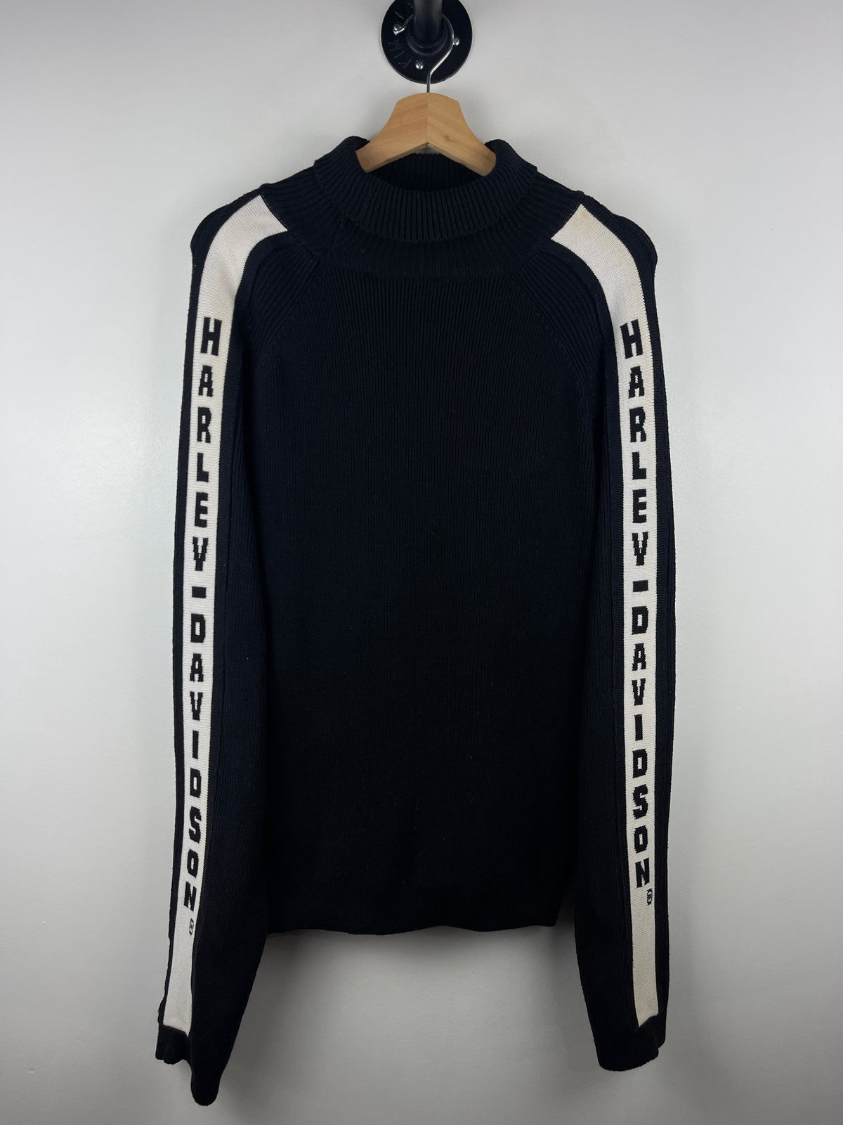 Vintage Harley Davidson Spellout Black Ribbed Knit Sweater