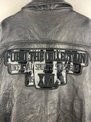 Vintage Fubu Sports Faded Black Leather Bomber Jacket