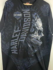 Vintage Harley Davidson Skull Paisley All Over Print Black Tee
