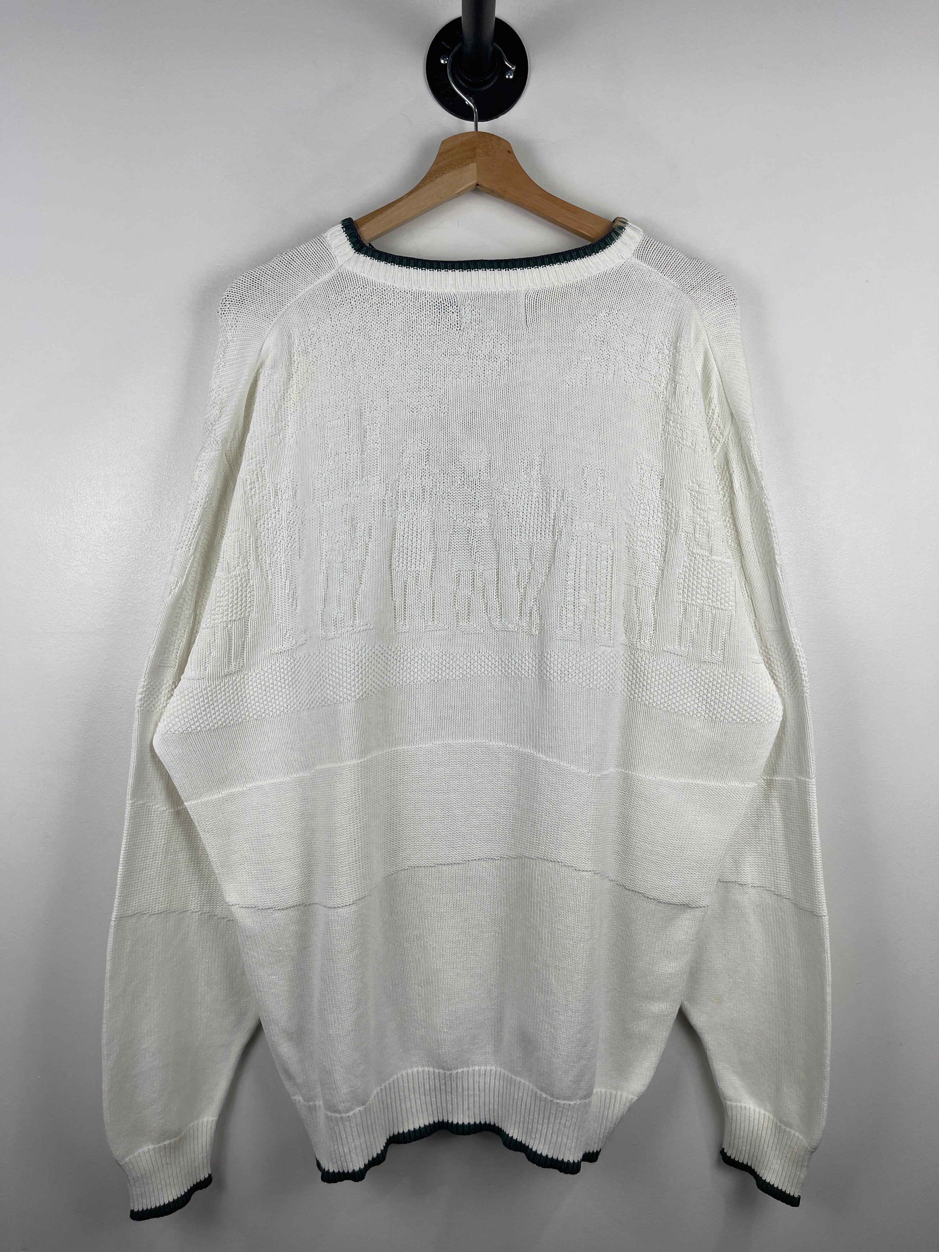 Vintage Fairway Sport Golf Player Embroidered White Knit Sweater