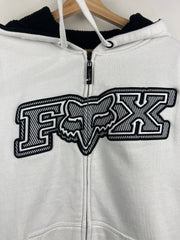 Vintage Fox Racing Embroidered Sherpa Lined White Zip Up Hoodie