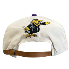 Vintage 90s Waterloo Wilfrid Laurier University Grad Class Cream Leather Strapback Hat