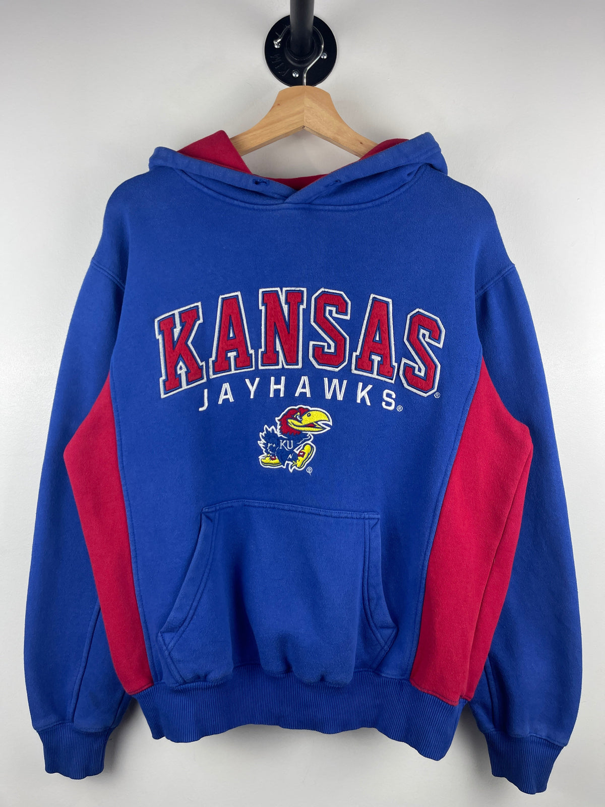 Vintage Kansas Jayhawks University Embroidered Blue Hoodie