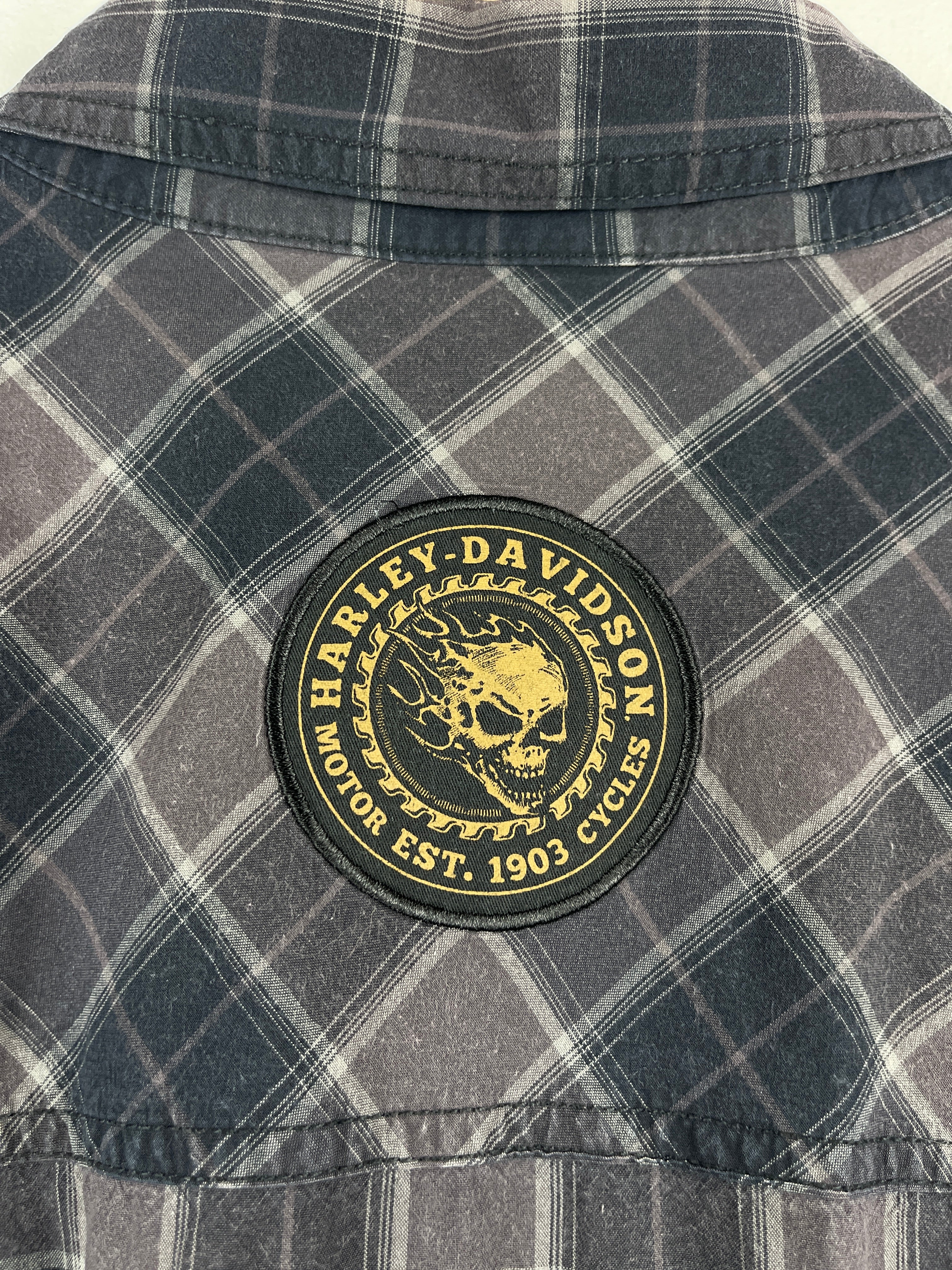 Vintage Harley Davidson Plaid Black & Grey Short Sleeve Button Up Shirt